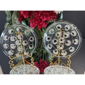 Vintage Clear Glass Flower Frogs Round‎ Ribbed Floral Arrangers Vase Inserts